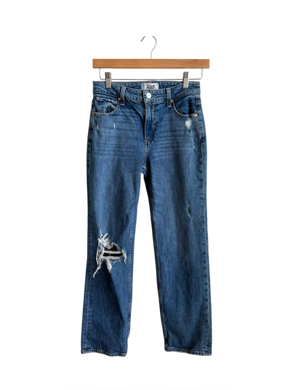 PAIGE Noella Straight Leg Jeans Distressed Medium Wash Denim Size 24
